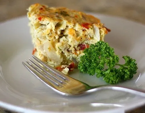 Baked Frittata with Artichokes, Sun Dried Tomatoes, and Feta Cheese