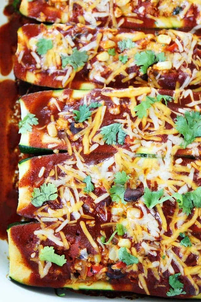 Black Bean and Quinoa Enchilada Zucchini Boats