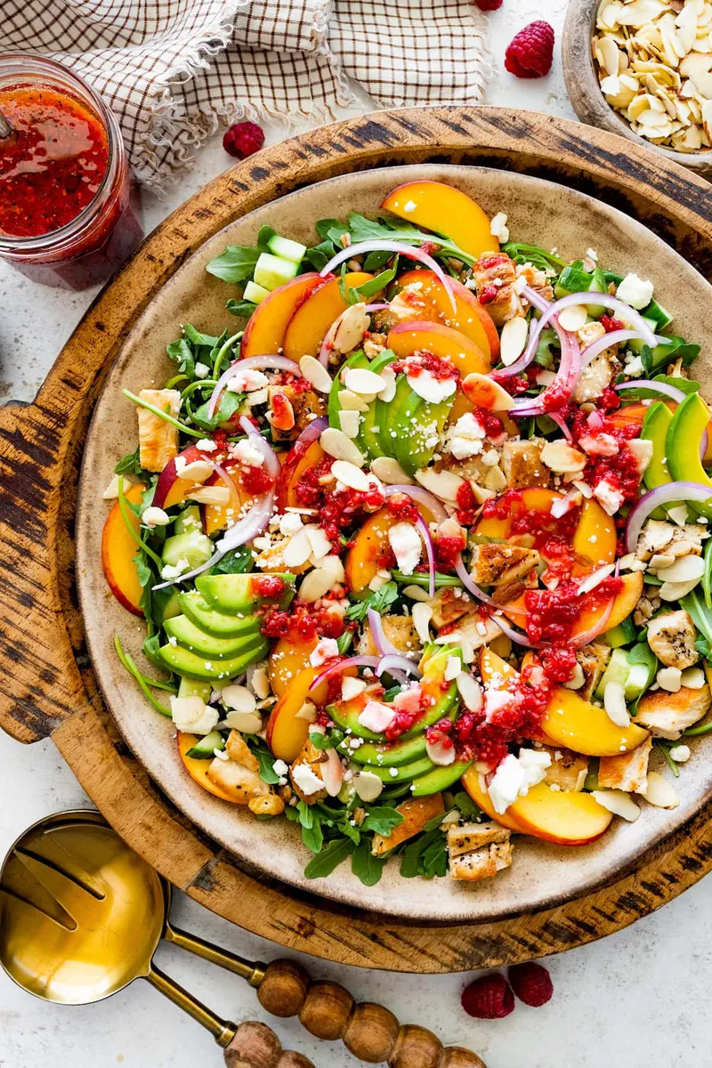 Chicken Salad with Peaches, Avocado & Raspberry Dressing