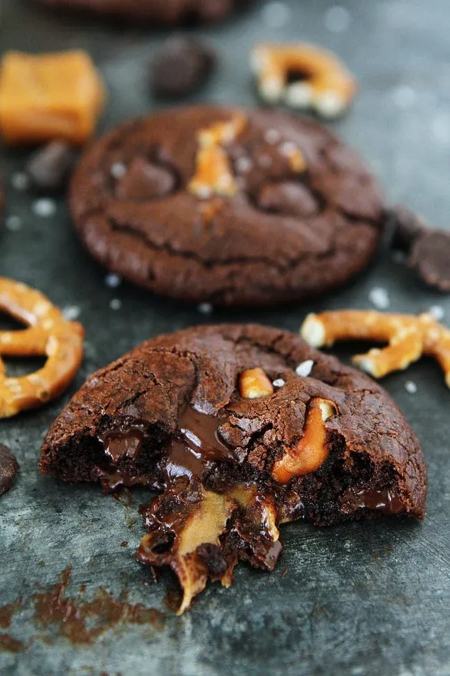 Chocolate Salted Caramel Pretzel Cookies
