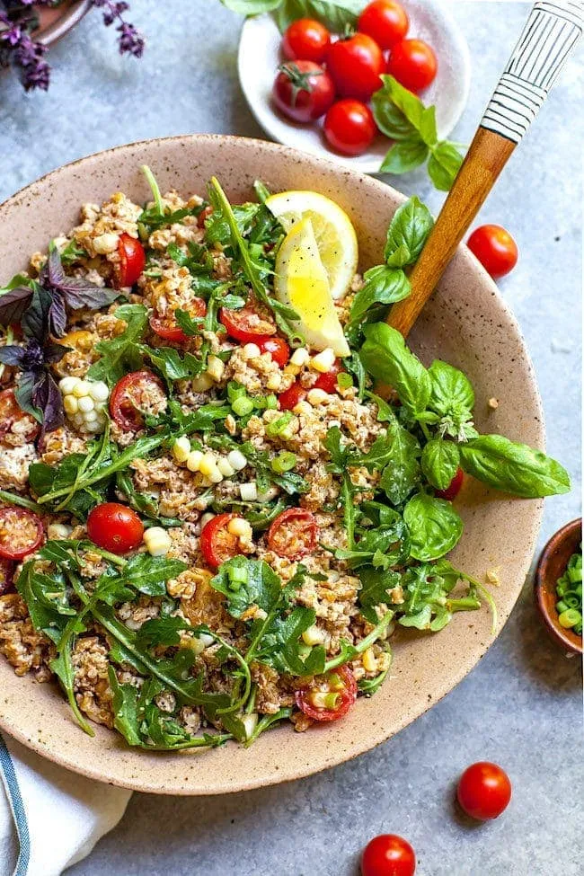 Creamy Goat Cheese and Arugula Farro Salad