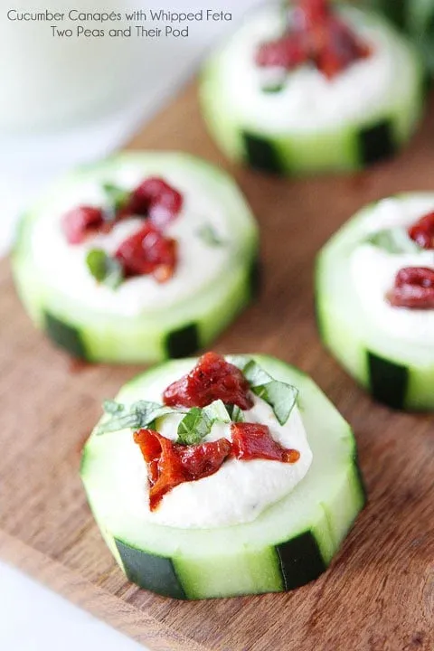 Cucumber Canapés with Whipped Feta, Sun-Dried Tomatoes, and Basil