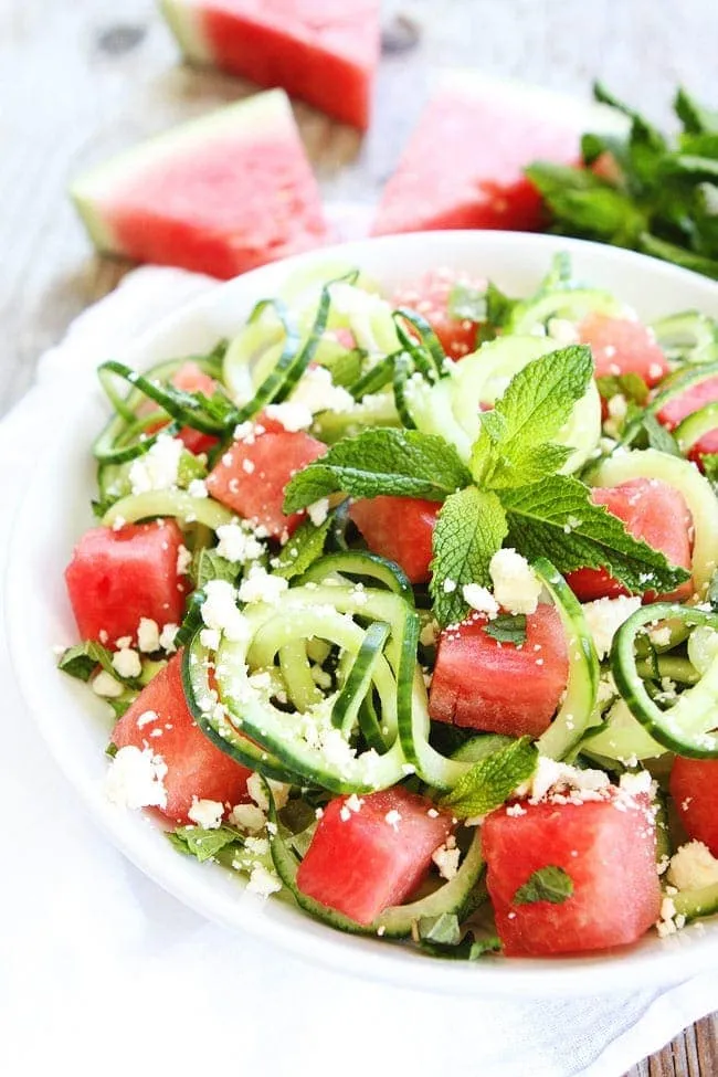 Cucumber Noodle, Watermelon, and Feta Salad