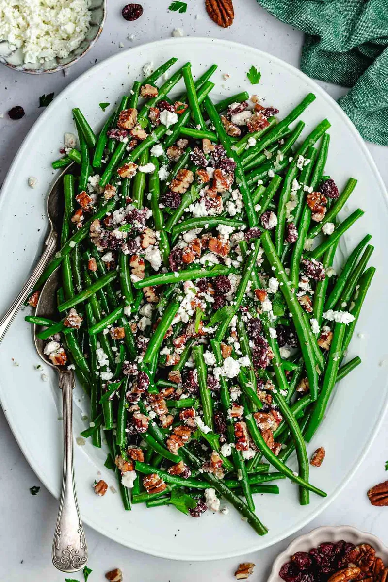 Green Beans with Pecan Cranberry Feta Crumble