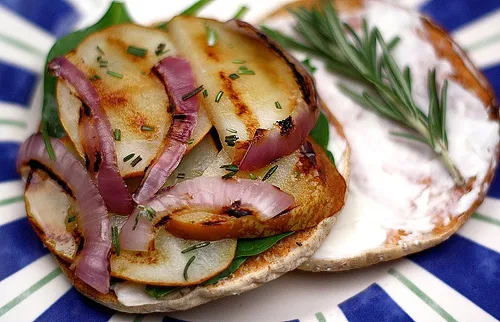 Grilled Cheese and Pear Sandwich with Red Onions and Rosemary