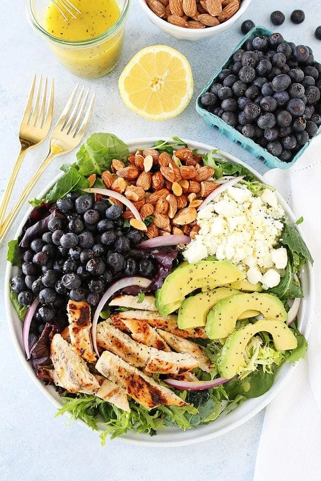 Grilled Chicken Blueberry Feta Salad with Lemon Poppy Seed Dressing