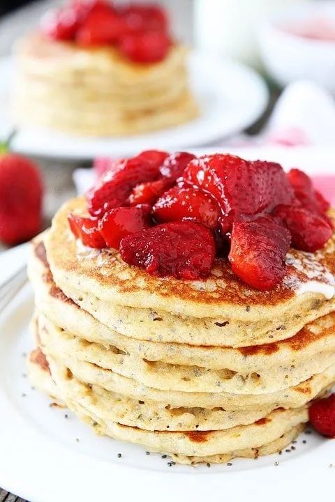 Lemon Chia Seed Pancakes with Roasted Strawberries