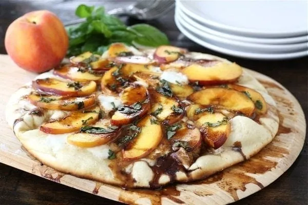 Peach, Basil, Mozzarella, & Balsamic Pizza
