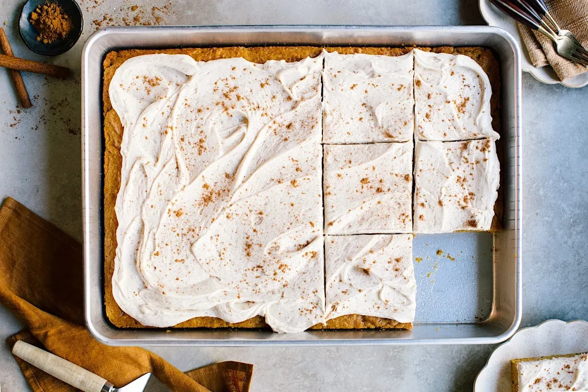 Pumpkin Sheet Cake with Brown Butter Cream Cheese Frosting