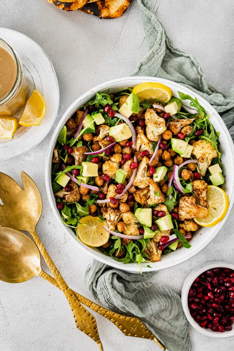 Roasted Cauliflower Chickpea Salad with Tahini Dressing