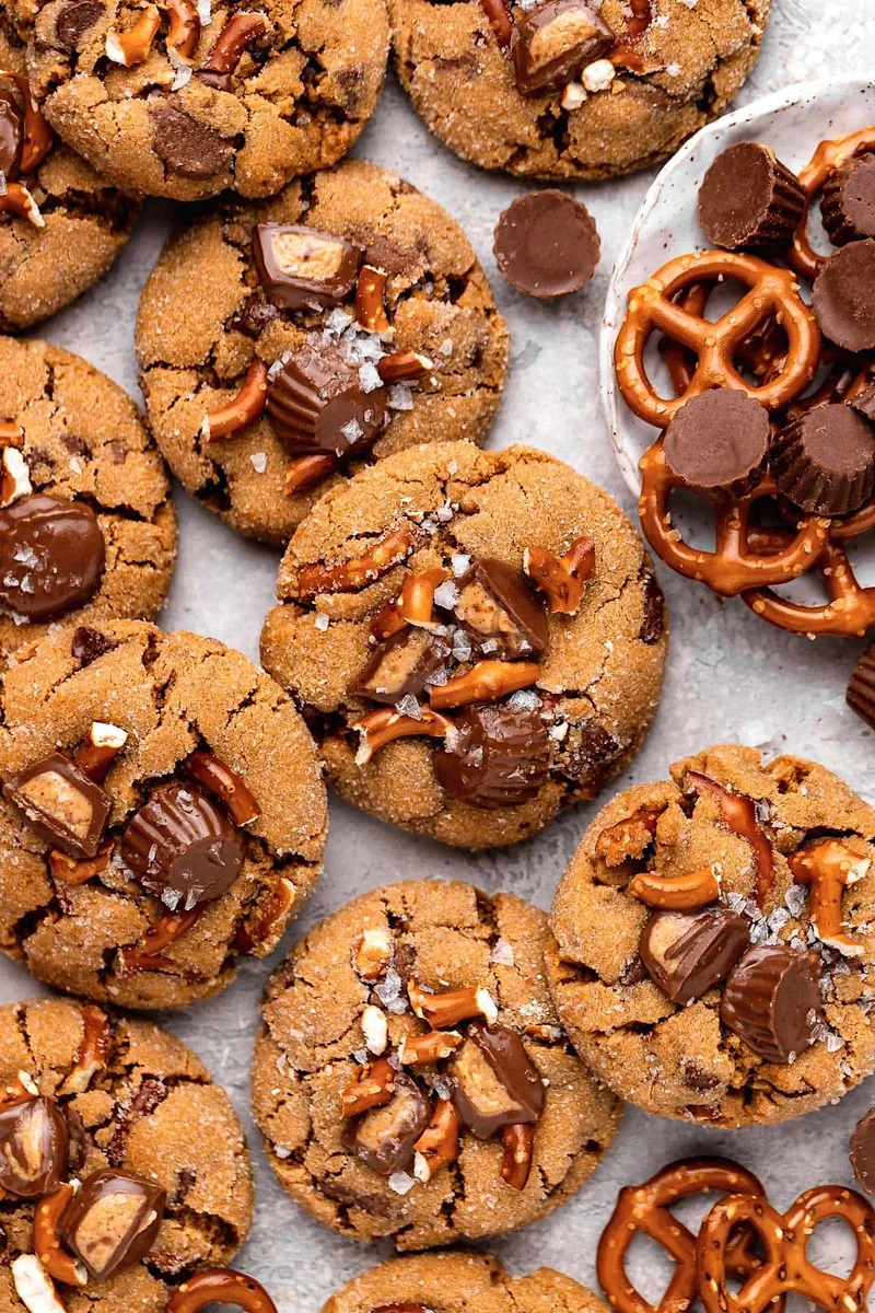 Salted Pretzel Peanut Butter Cup Cookies