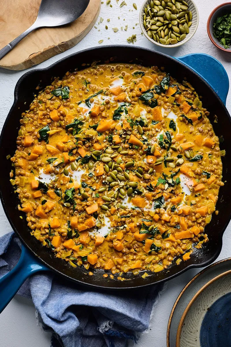 Skillet Creamy Sweet Potatoes & Lentils