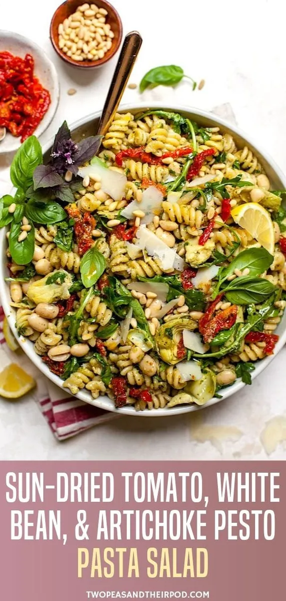 Sun-Dried Tomato, White Bean, & Artichoke Pesto Pasta Salad